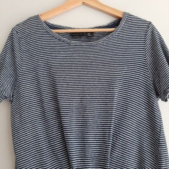 TAHARI 100% Linen Stripe Navy & White Front Knot Tee Sz M - Picture 2 of 6